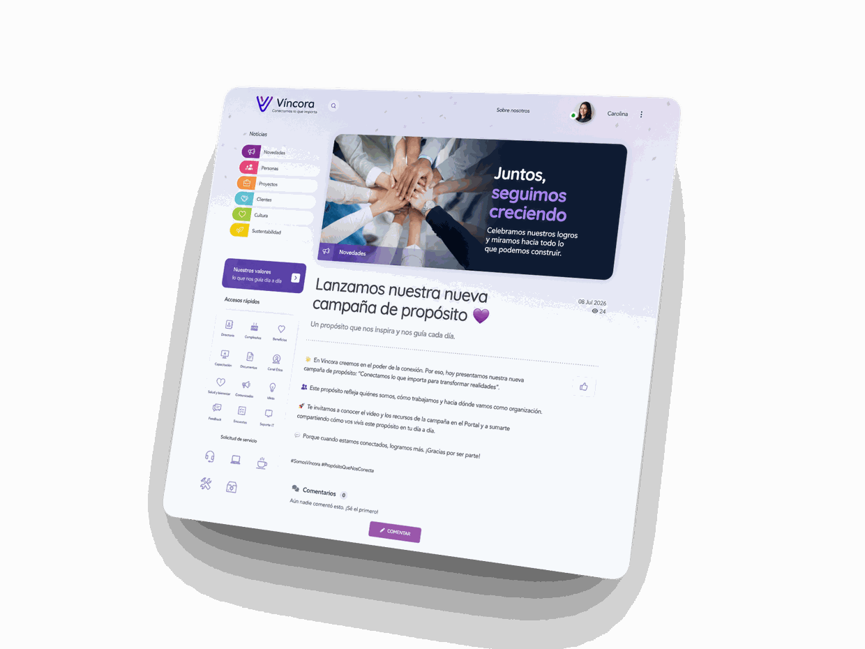 Noticias con formato profesional en la intranet Conexión de Uakika