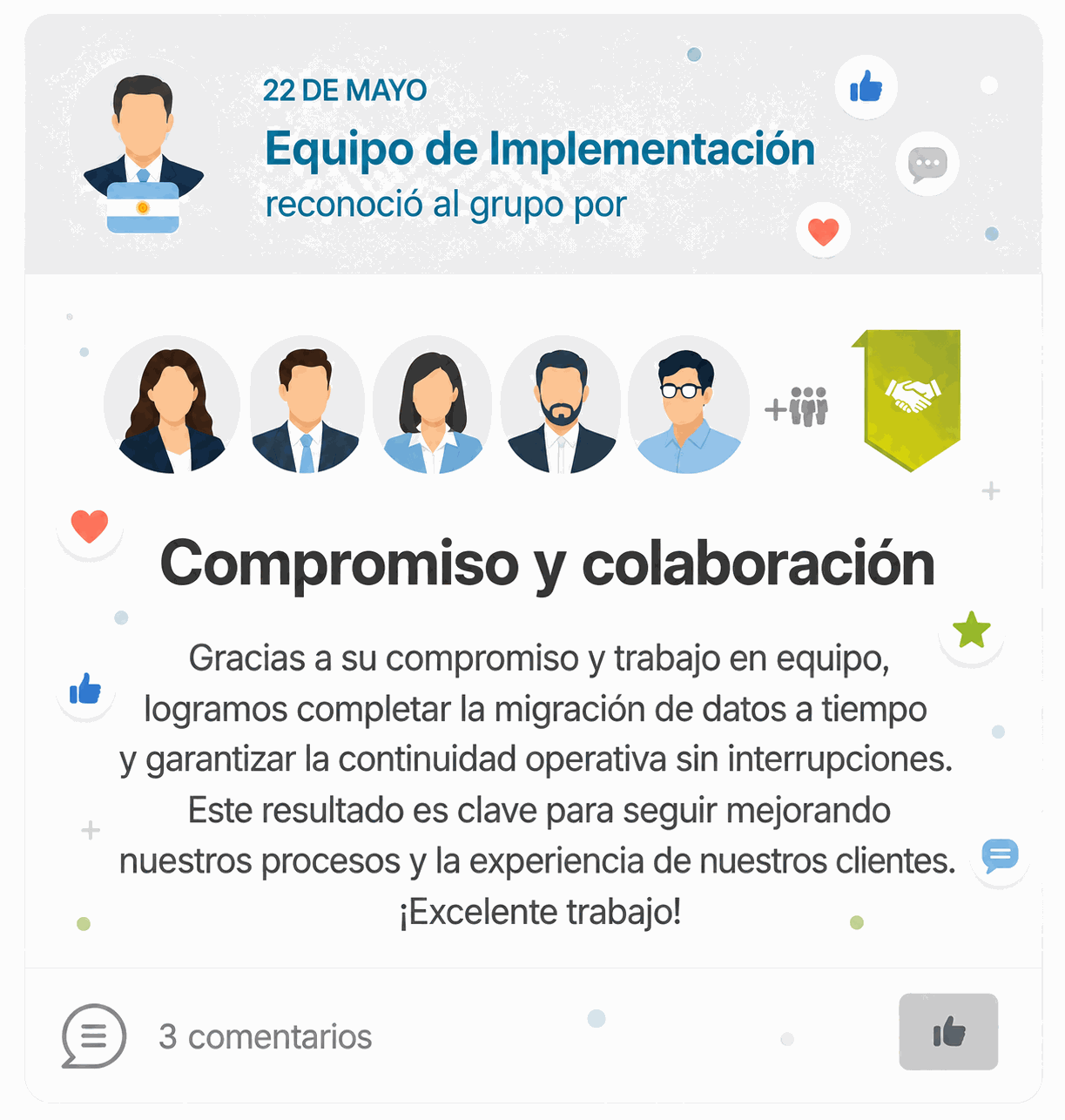 Reconocimiento genuino por compromiso y colaboración en la plataforma de Uakika